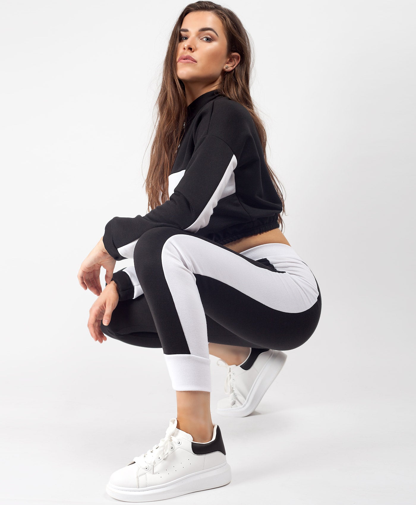 Black-Colour-Block-Half-Zip-Cropped-Sweatshirt-Skinny-Joggers-Loungewear-Set-2