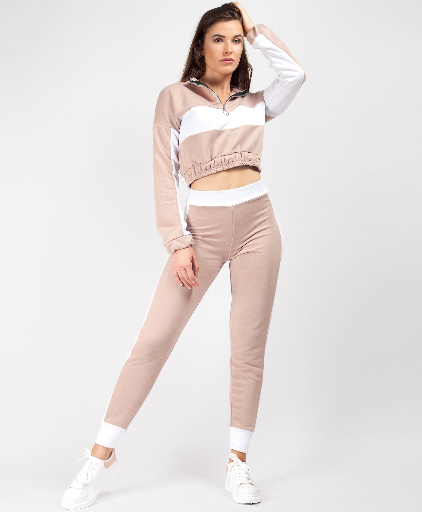 Pink-Colour-Block-Half-Zip-Cropped-Sweatshirt-Skinny-Joggers-Loungewear-Set-1