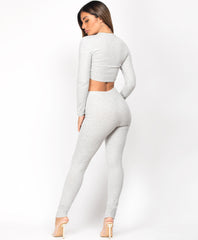 Grey-Ribbed-Tie-Ruched-Long-Sleeve-Loungewear-Set-4