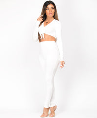 White-Ribbed-Tie-Ruched-Long-Sleeve-Loungewear-Set-3