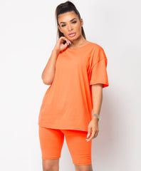 Neon-Orange-Cycling-Short-&-Oversize-T-Shirt-Co-Ord-Loungewear-Set-1
