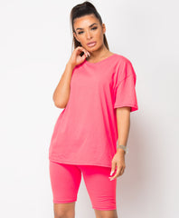 Neon-Pink-Cycling-Short-&-Oversize-T-Shirt-Co-Ord-Loungewear-Set-1