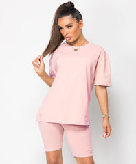 Pink-Cycling-Short-&-Oversize-T-Shirt-Co-Ord-Loungewear-Set-1