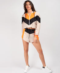 Beige-Orange-Colour-Block-Jacket-&-Shorts-Co-Ord-Set-1