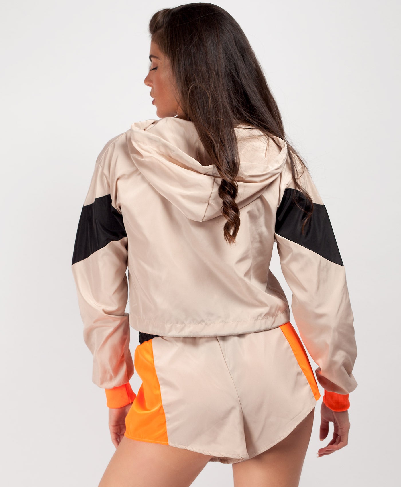 Beige-Orange-Colour-Block-Jacket-&-Shorts-Co-Ord-Set-3
