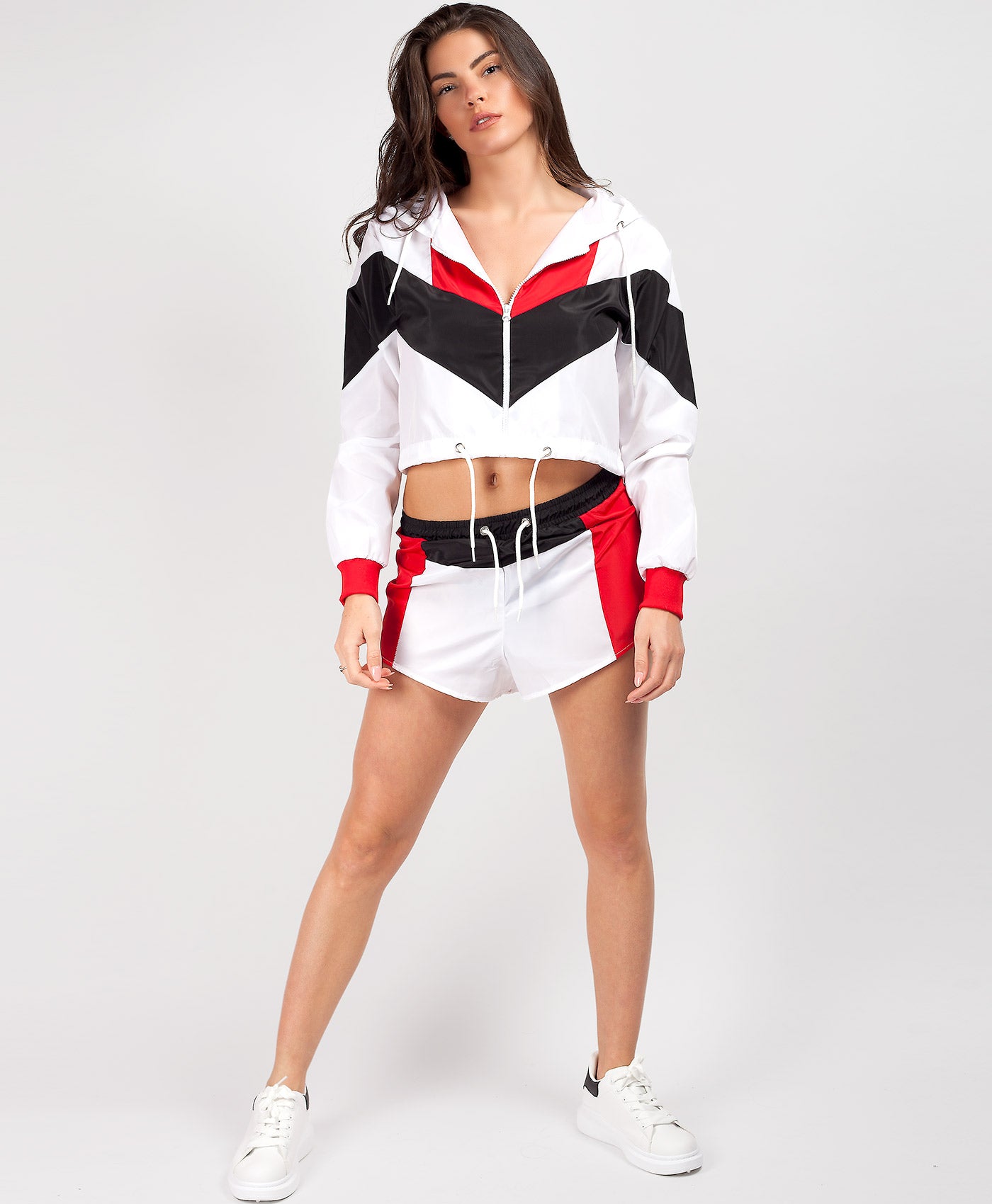 White-Red-Colour-Block-Jacket-&-Shorts-Co-Ord-Set-1