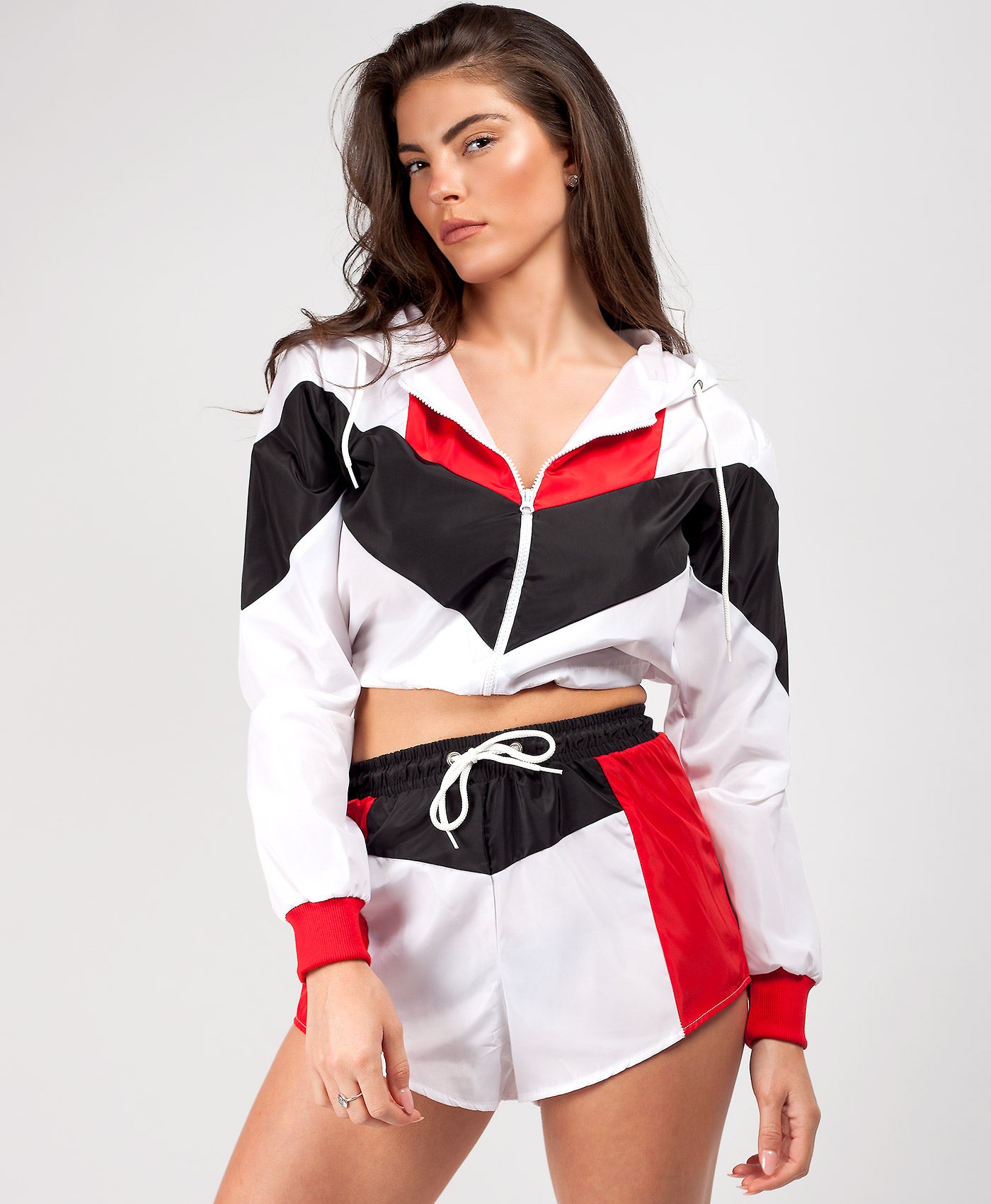 White-Red-Colour-Block-Jacket-&-Shorts-Co-Ord-Set-2