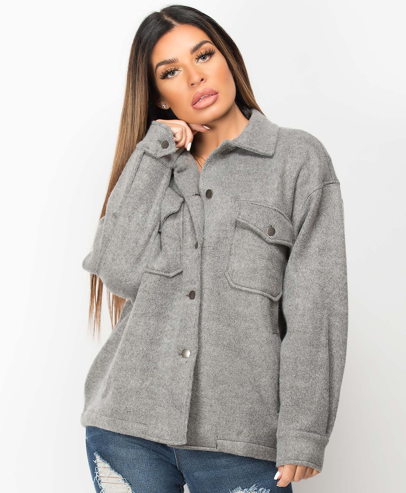 Grey-Oversized-Fit-Plain-Shirt-Shacket-2