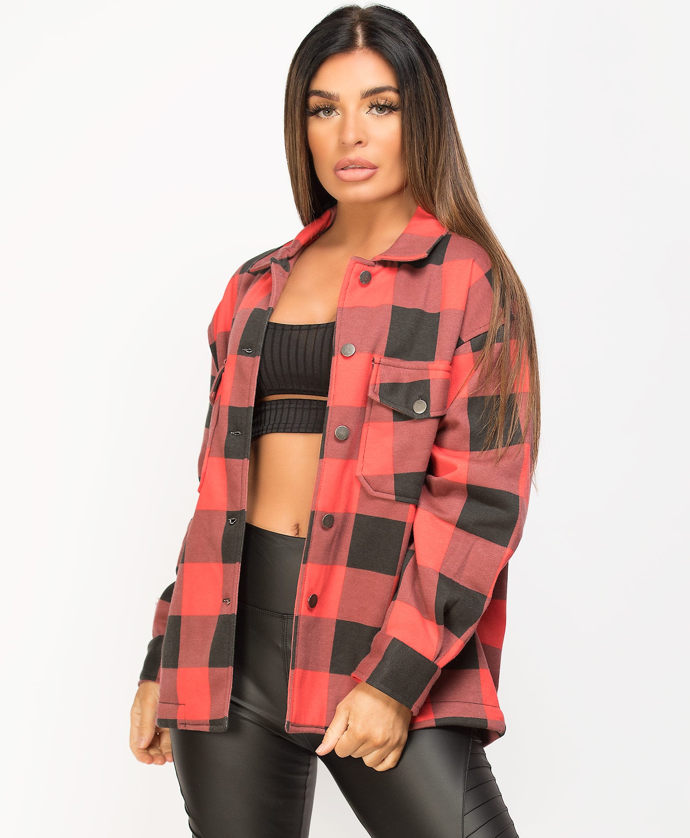 Red-Black-Oversized-Fit-Check-Shirt-Shacket-3