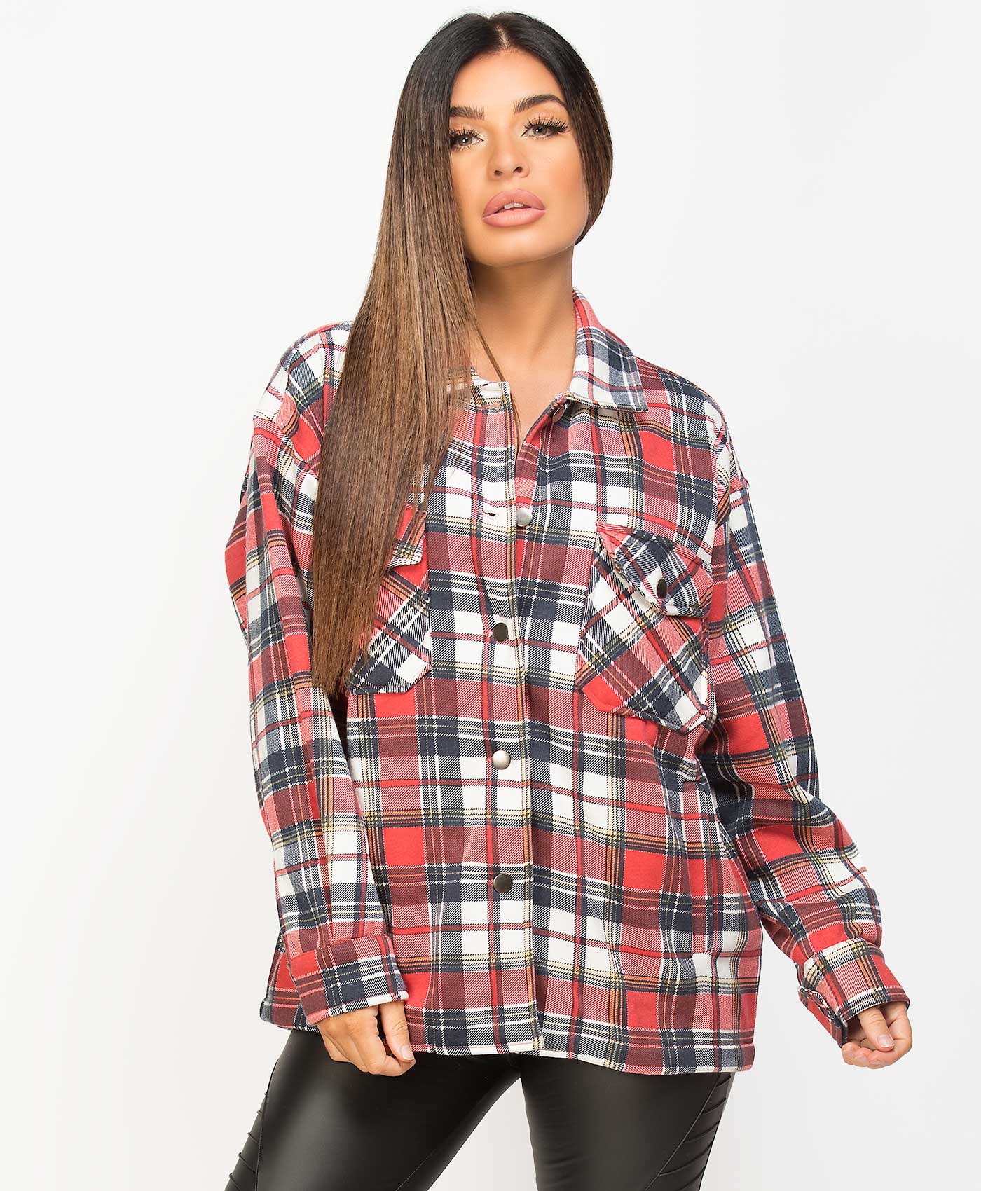 Red-Multi-Oversized-Fit-Check-Shirt-Shacket-2