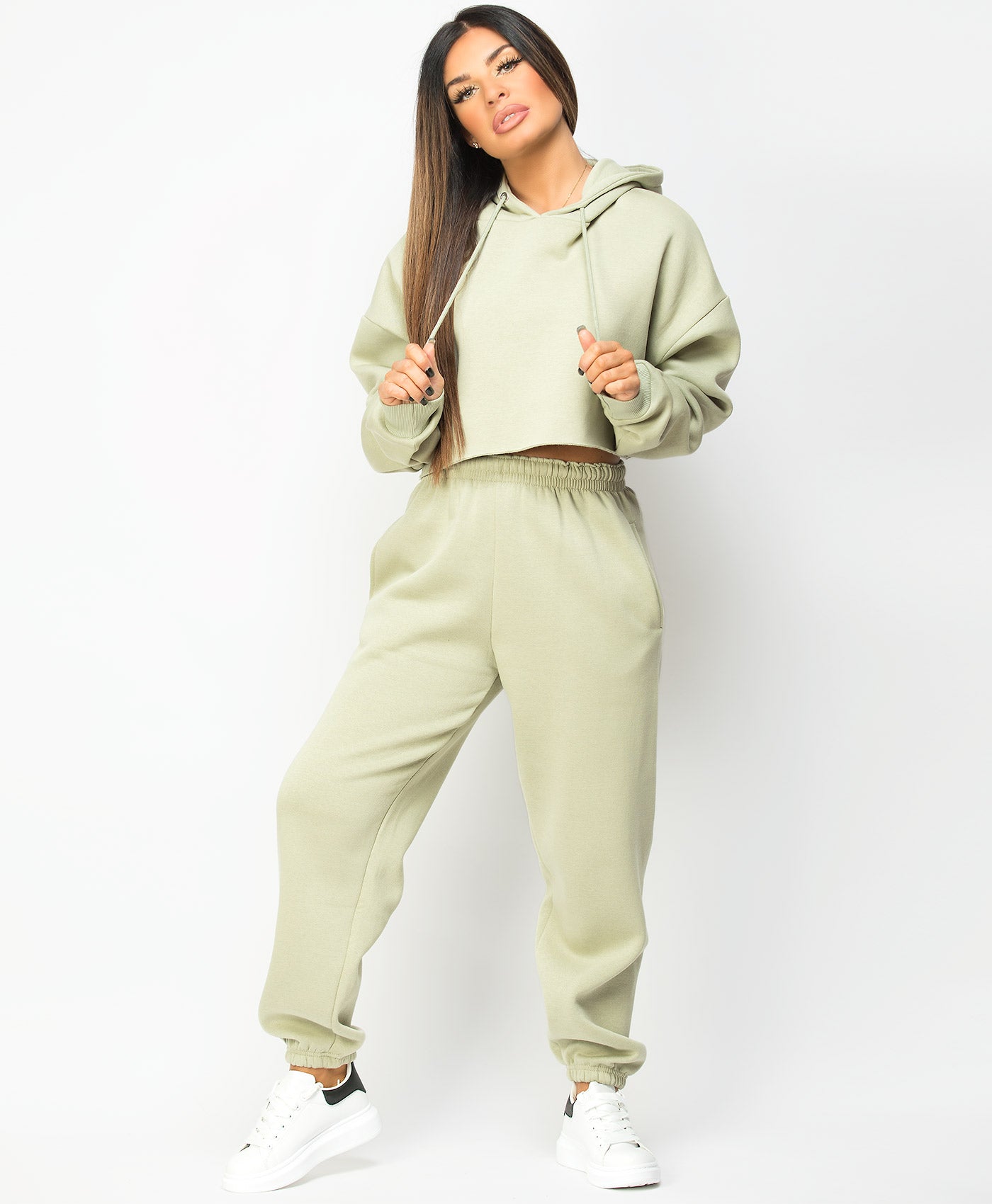 Buy Green Zip-fly Cropped Hoodie & Loose Fit Jogger Set for Women
