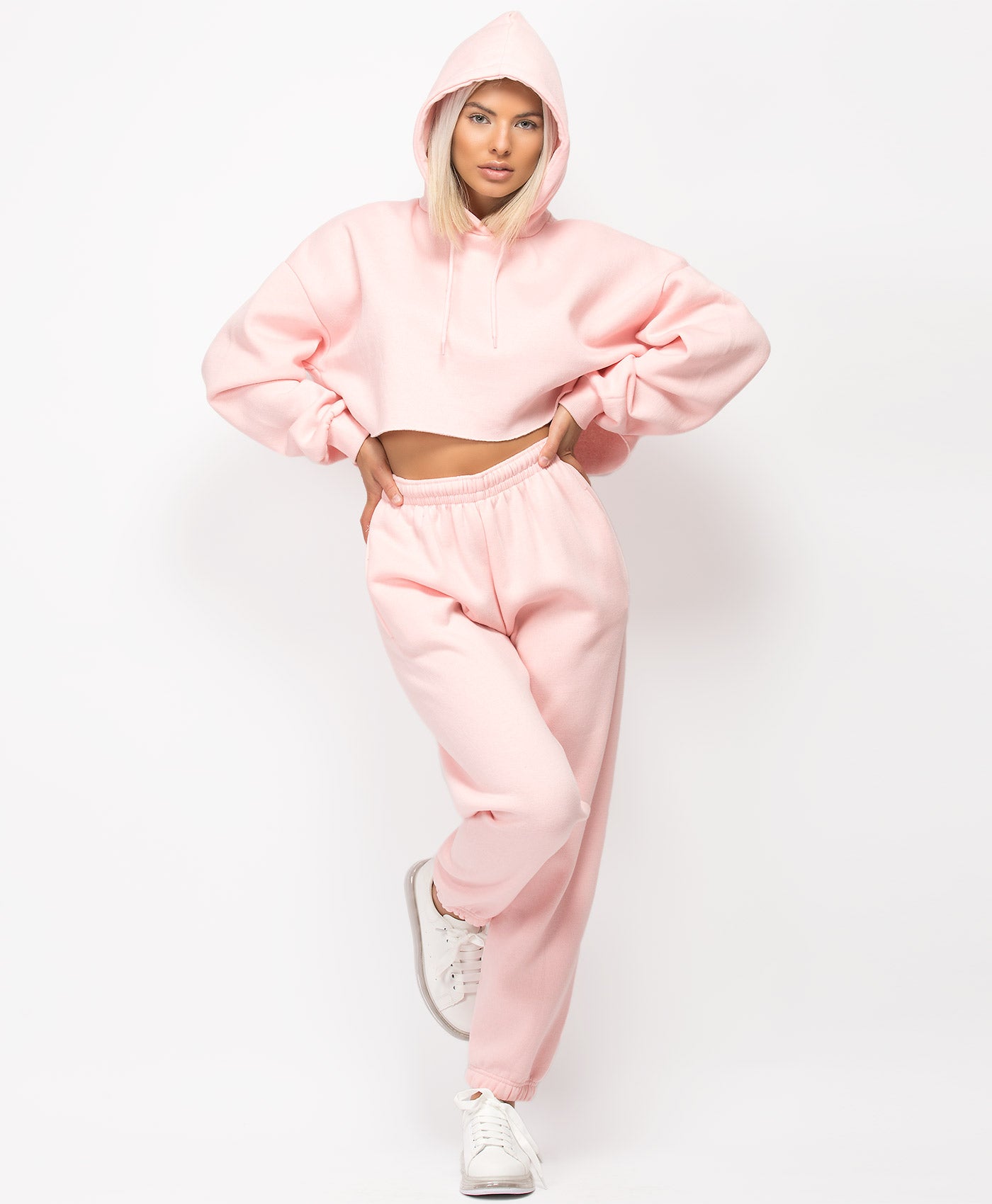 Bright Pink Hooded Crop Top & Trouser Loungewear Tracksuit – Entire Desire