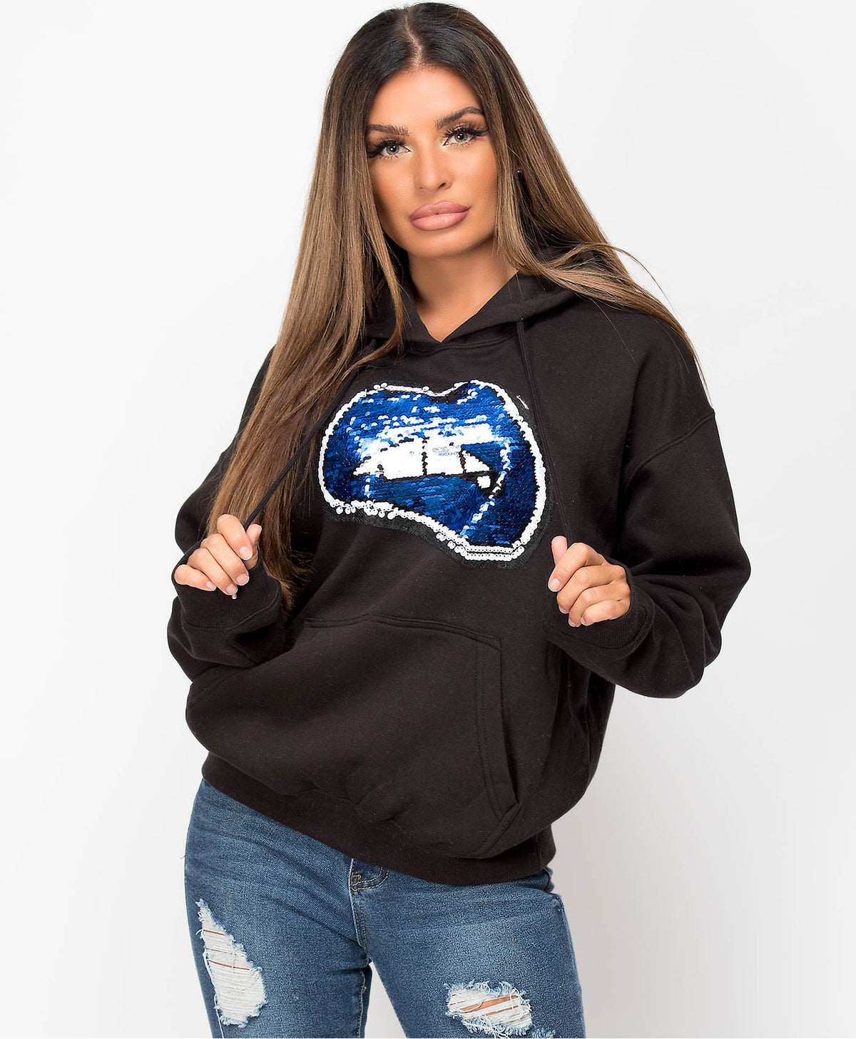 Black-Oversized-Fit-Lips-Sequin-Hoodie-1
