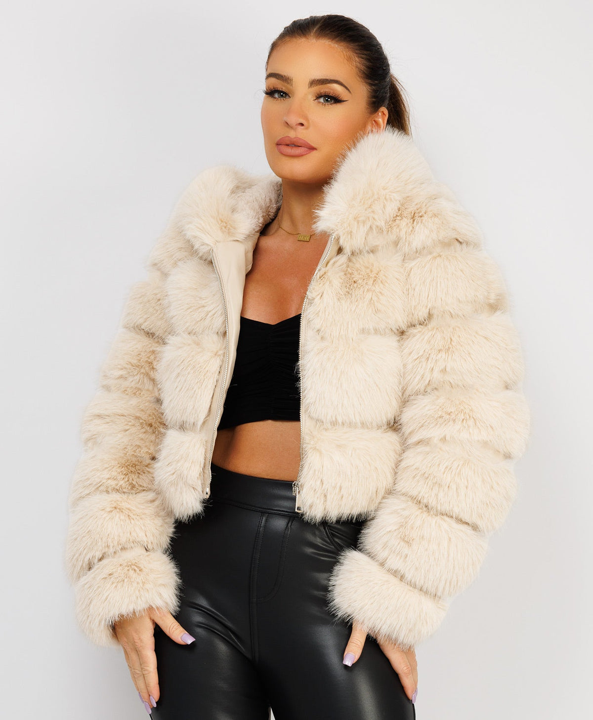Beige-Premium-Hooded-Faux-Fur-Tiered-Jacket-Coat-3