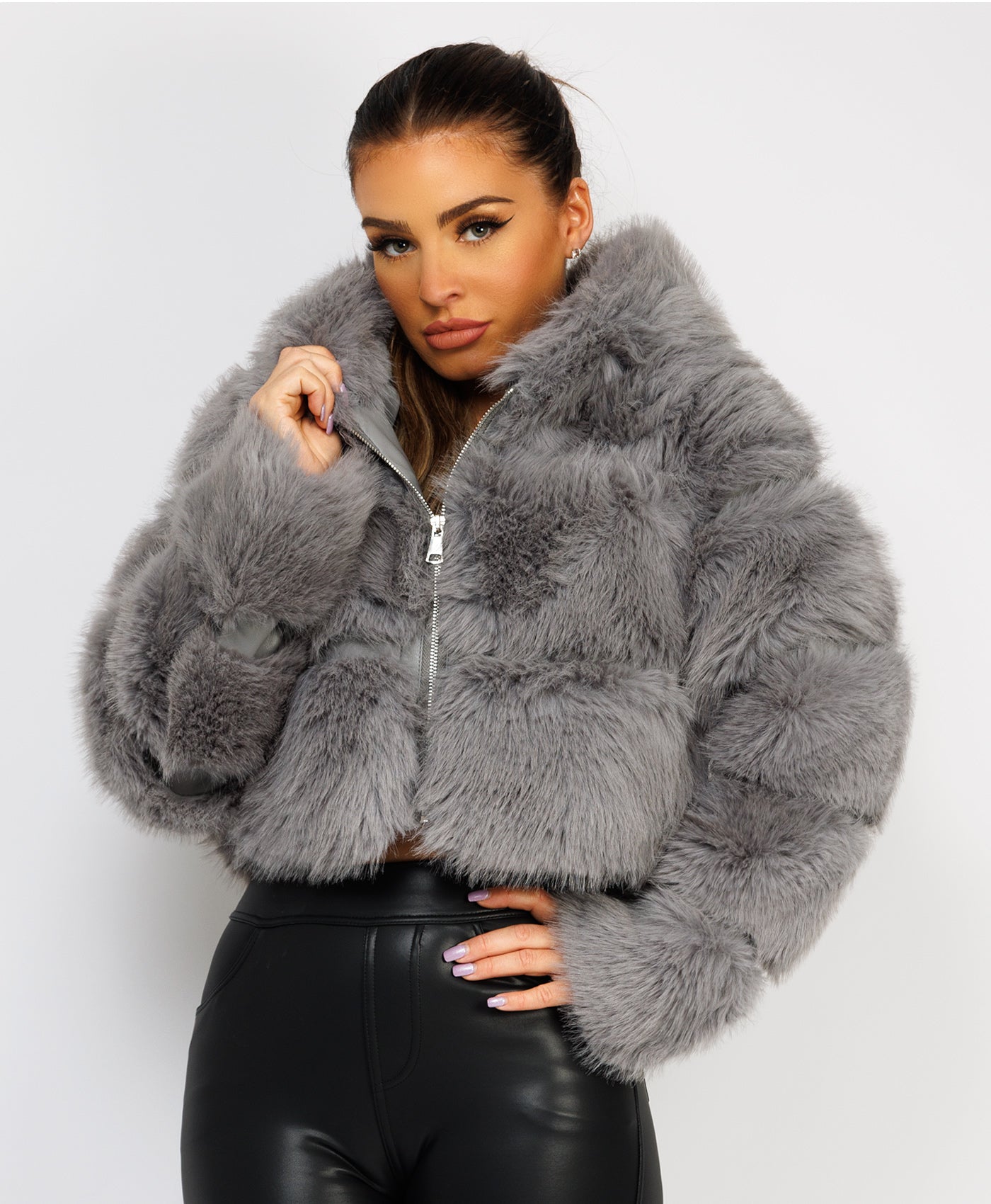 Grey-Premium-Hooded-Faux-Fur-Tiered-Jacket-Coat-2