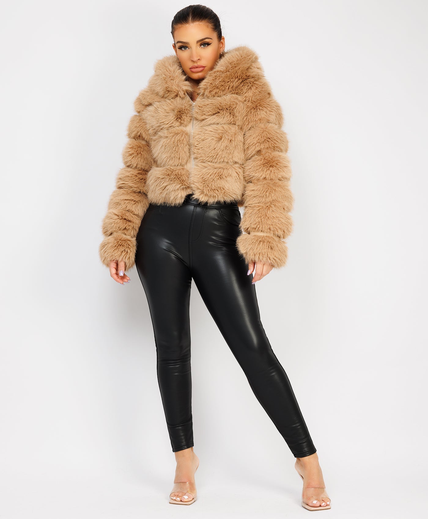 Sand-Premium-Hooded-Faux-Fur-Tiered-Jacket-Coat-1