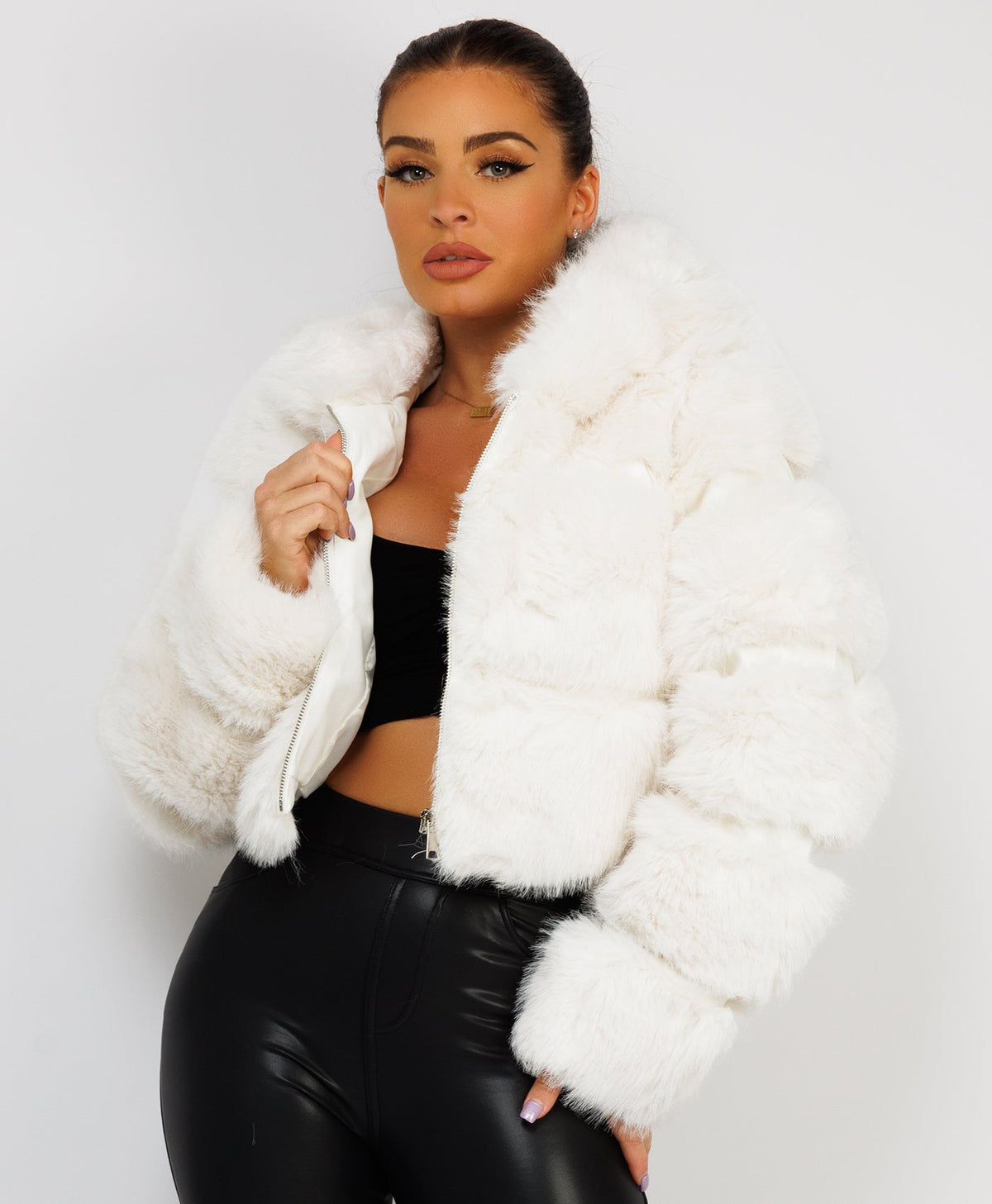 White-Premium-Hooded-Faux-Fur-Tiered-Jacket-Coat-4