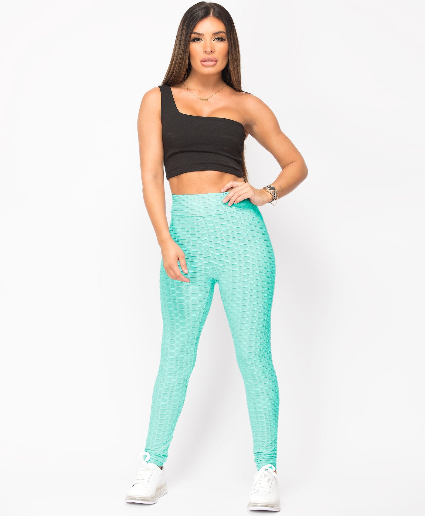 Turquoise-Waffle-Textured-Stretch-Leggings-1