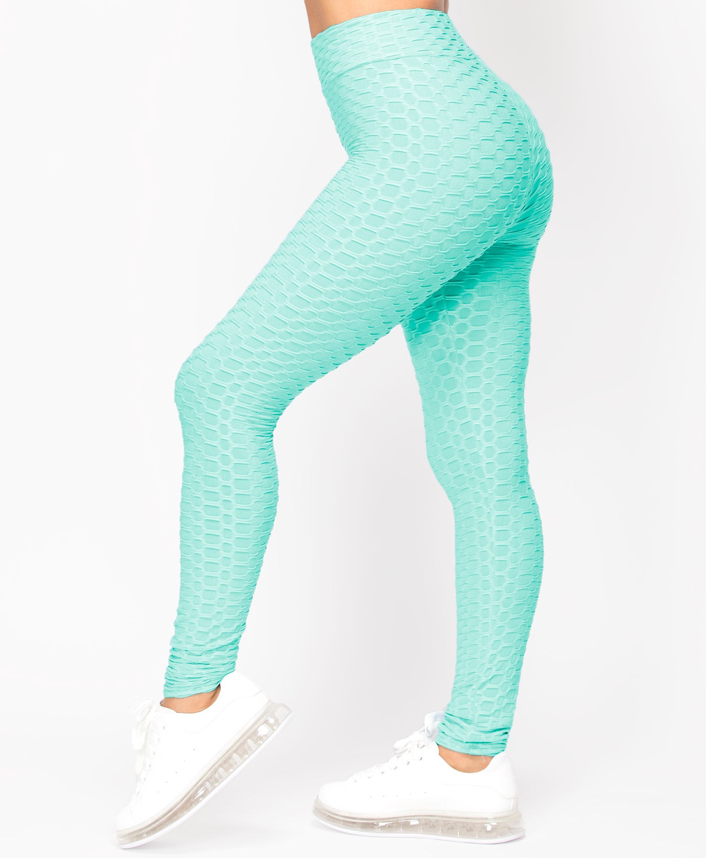 Turquoise-Waffle-Textured-Stretch-Leggings-2