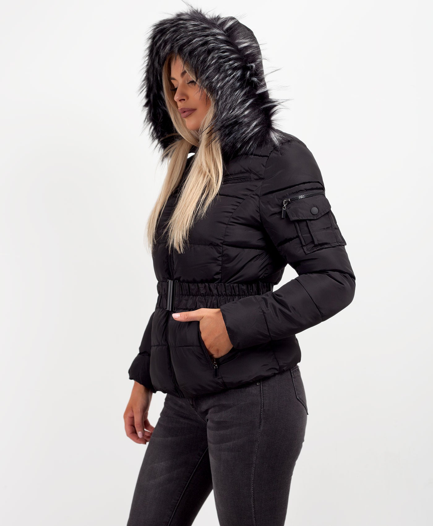Black-Quilted-Padded-Belted-Chunky-Faux-Fur-Hooded-Puffer-Jacket-4