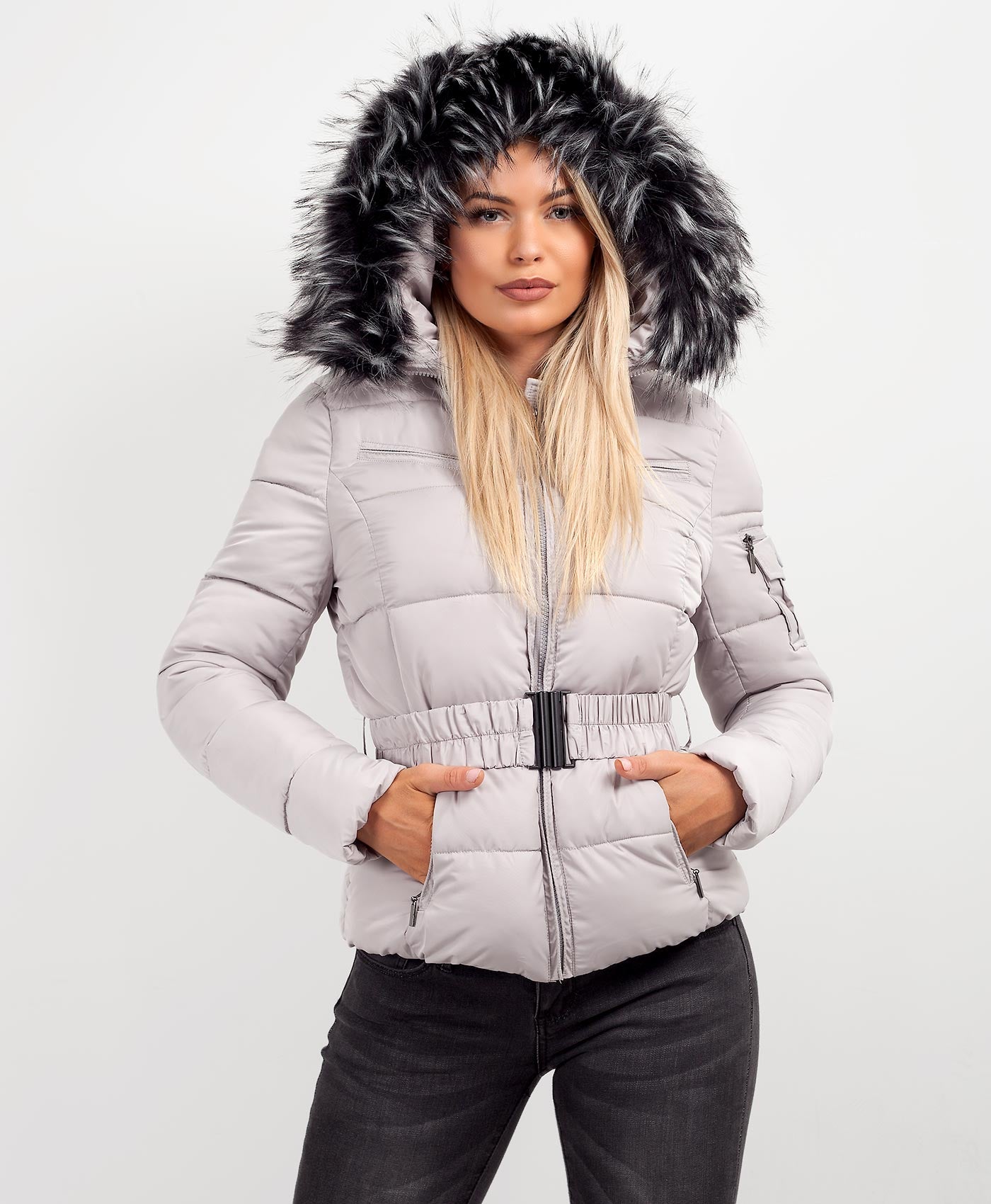 Grey-Quilted-Padded-Belted-Chunky-Faux-Fur-Hooded-Puffer-Jacket-1
