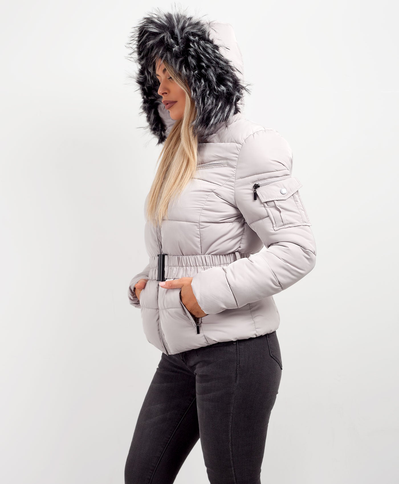 Grey-Quilted-Padded-Belted-Chunky-Faux-Fur-Hooded-Puffer-Jacket-4