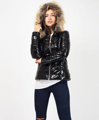 Black-Wet-Look-Mnclr-Style-Faux-Fur-Hooded-Quilted-Jacket-3