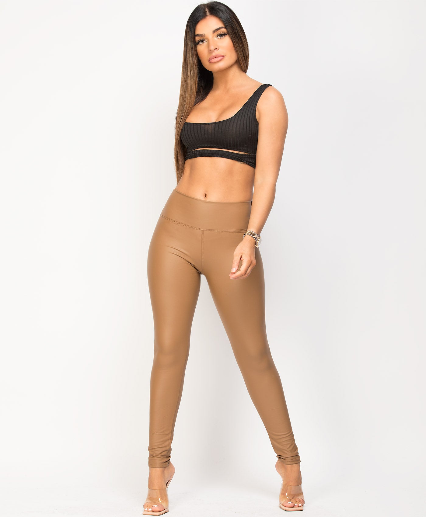 Camel Wet Look Matte Faux Leather PU PVC Leggings – www