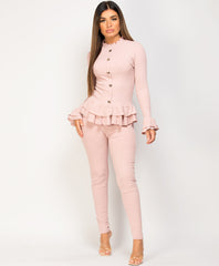 Pink-Frill-Gold-Button-Ribbed-Loungewear-Set-1