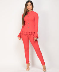 Red-Frill-Gold-Button-Ribbed-Loungewear-Set-1