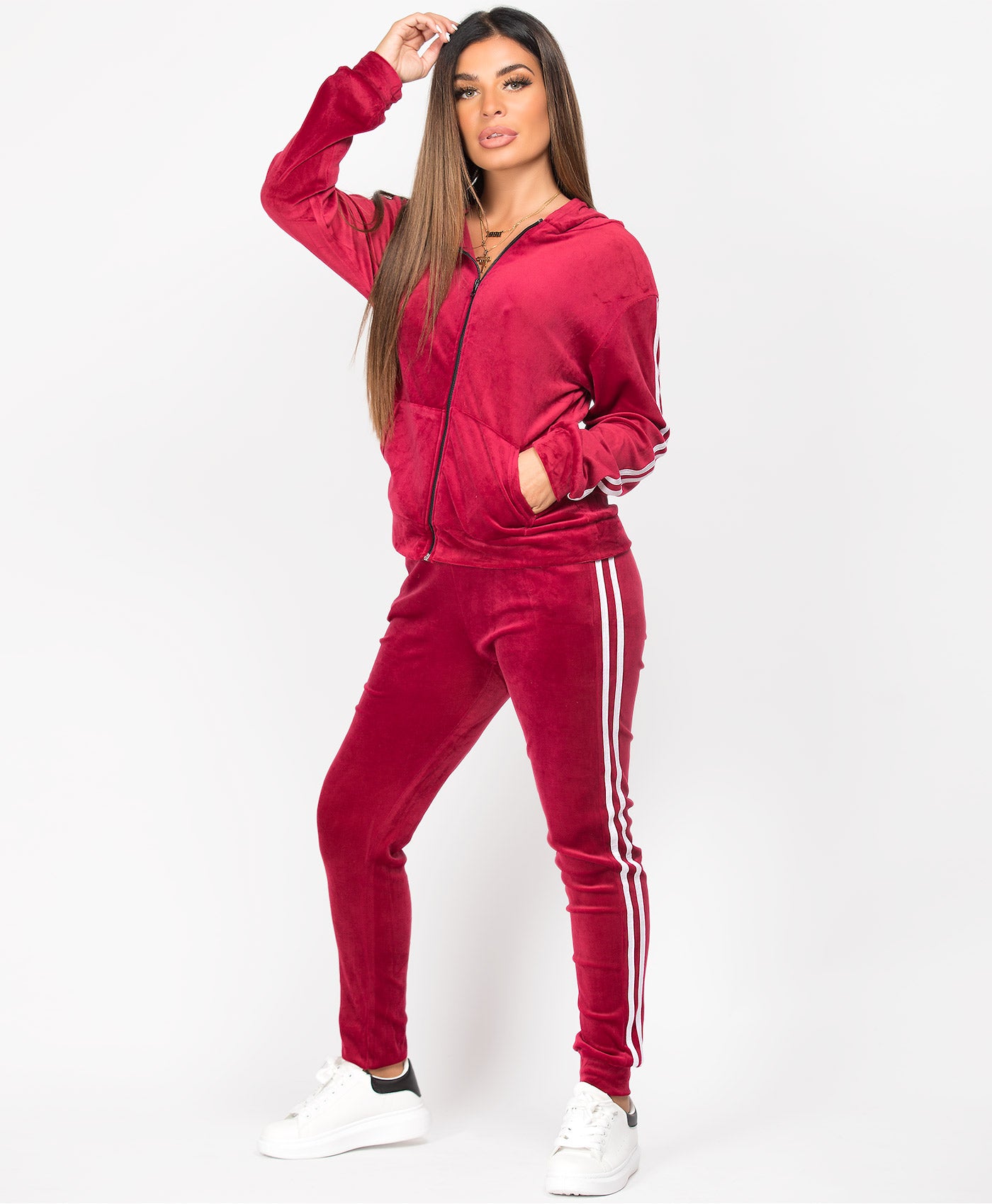 Red-Velvet-Velour-Side-Stripe-Tracksuit-Loungewear-Set-1