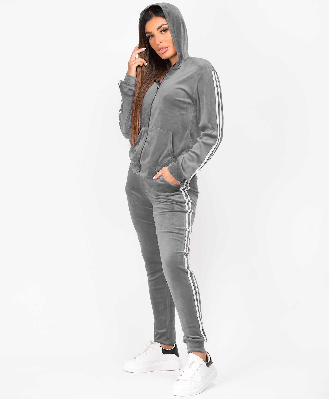 Silver-Grey-Velvet-Velour-Side-Stripe-Tracksuit-Loungewear-Set-2