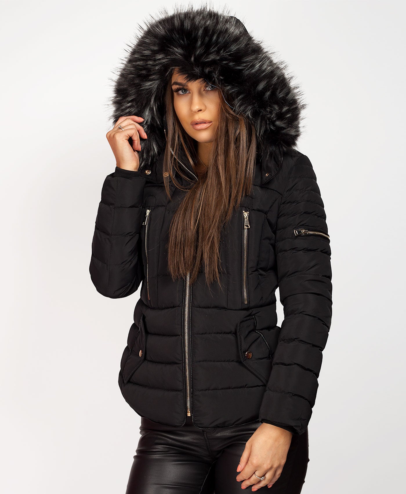 Black Faux Fur Hooded Double Zip Padded Puffer Jacket – www.lexifashion ... Black Faux Fur Hooded Double Zip Padded Puffer Jacket – www.lexifashion ...