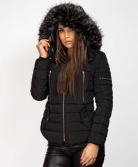 Black-Y-865-Double-Zip-Detail-Padded-Fur-Hooded-Puffer-Jacket-4a