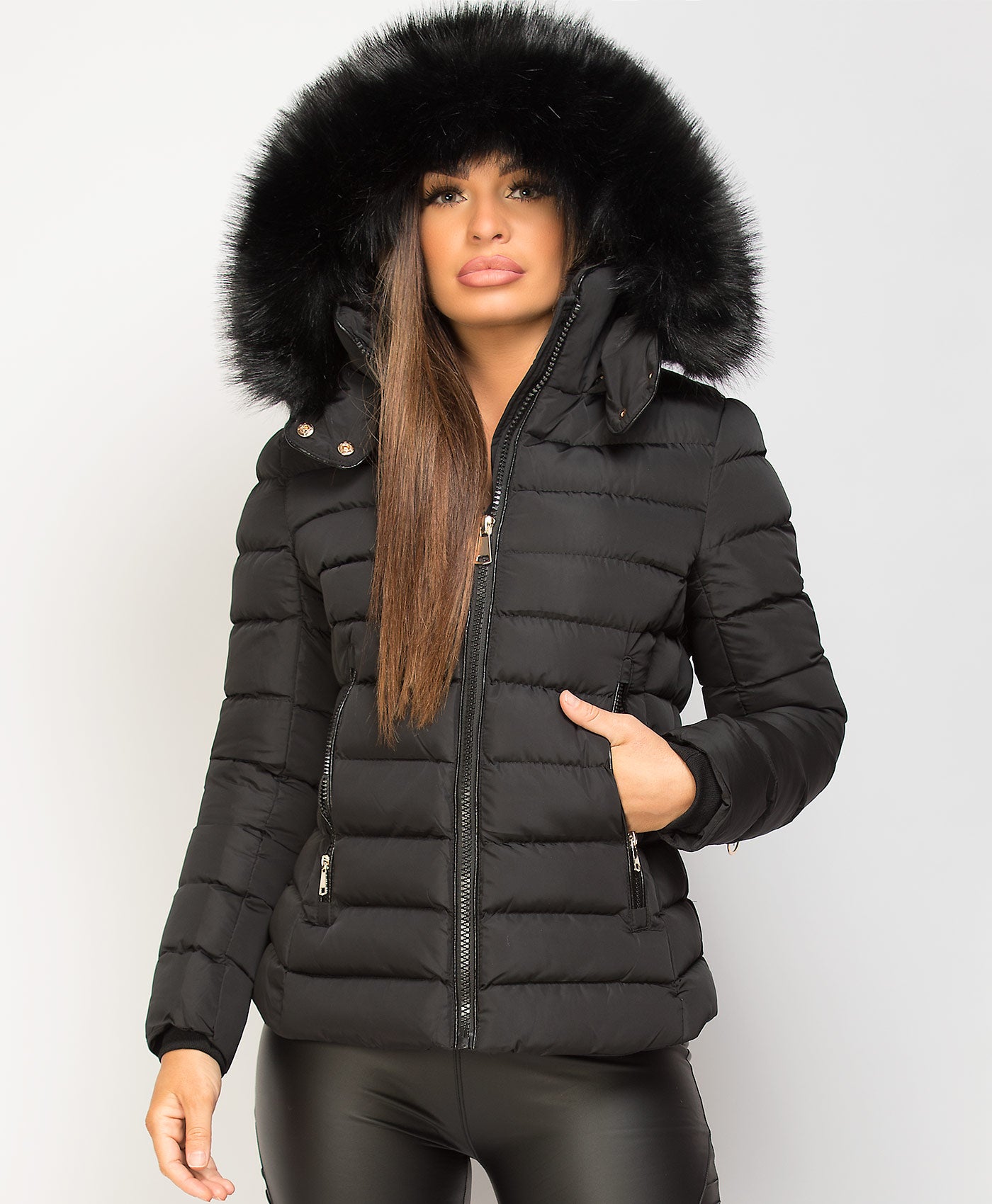 Black-Y-912-Quilted-Padded-Contrast-Fur-Hooded-Puffer-Jacket-1