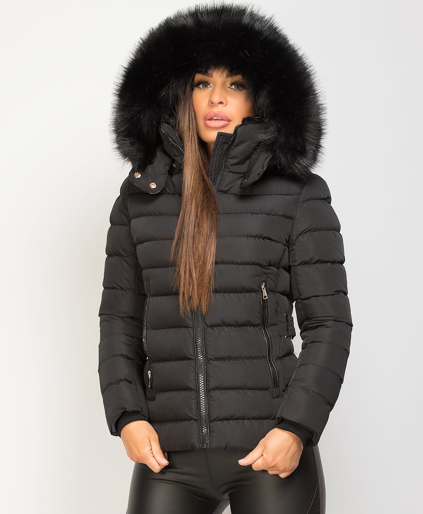 Black-Y-912-Quilted-Padded-Contrast-Fur-Hooded-Puffer-Jacket-2