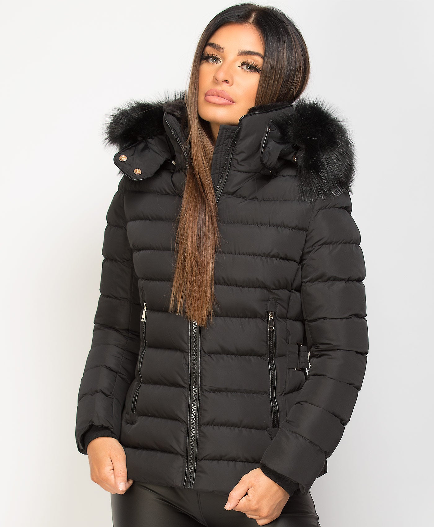 Black-Y-912-Quilted-Padded-Contrast-Fur-Hooded-Puffer-Jacket-5