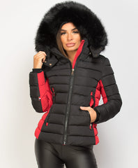 Black-Red-Y-912-Quilted-Padded-Contrast-Fur-Hooded-Puffer-Jacket-3