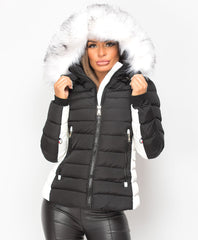 Black-White-Y-912-Quilted-Padded-Contrast-Fur-Hooded-Puffer-Jacket-1