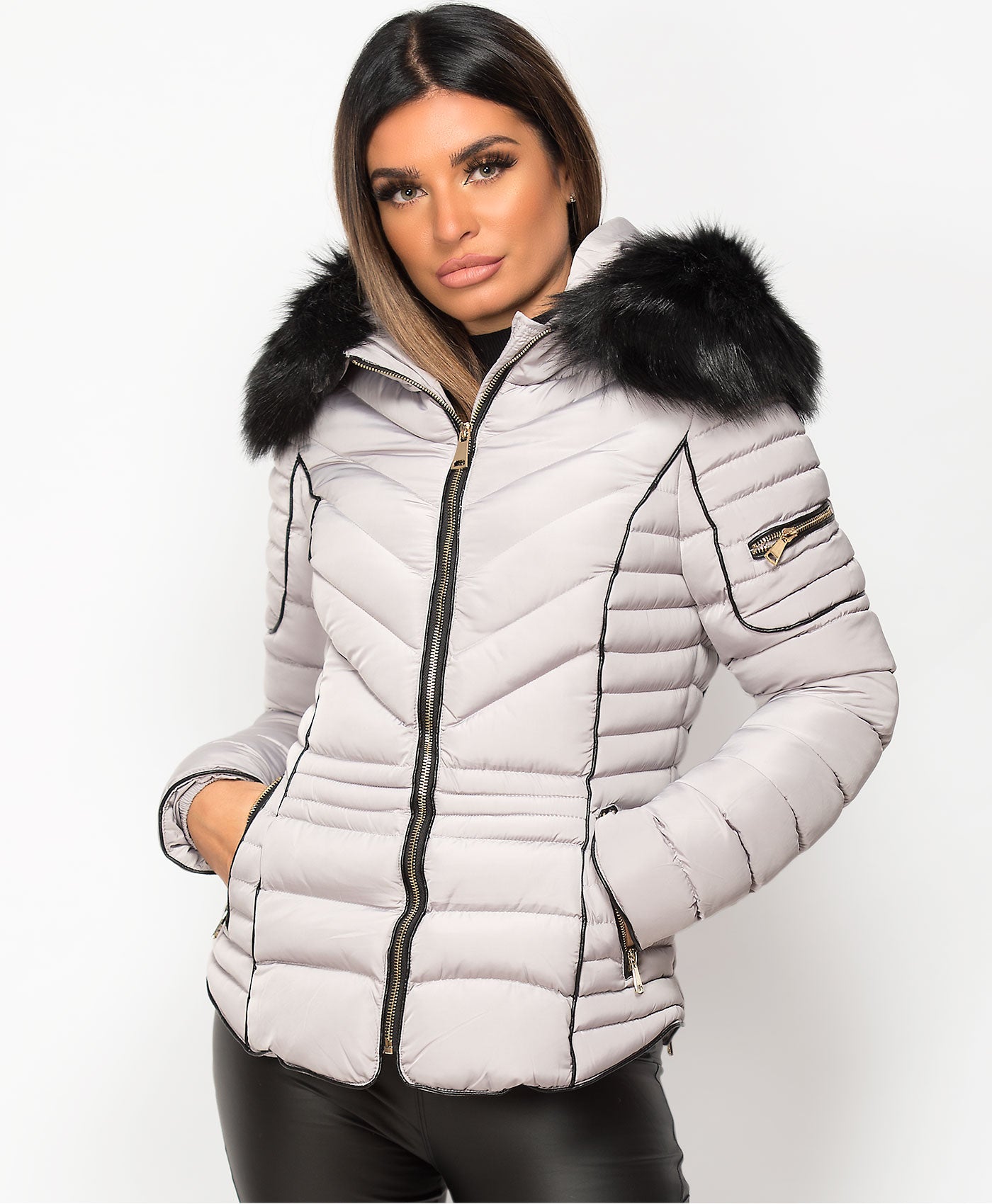 Grey-Quilted-Padded-Chevron-Piping-Detail-Fur-Hooded-Puffer-Jacket-2