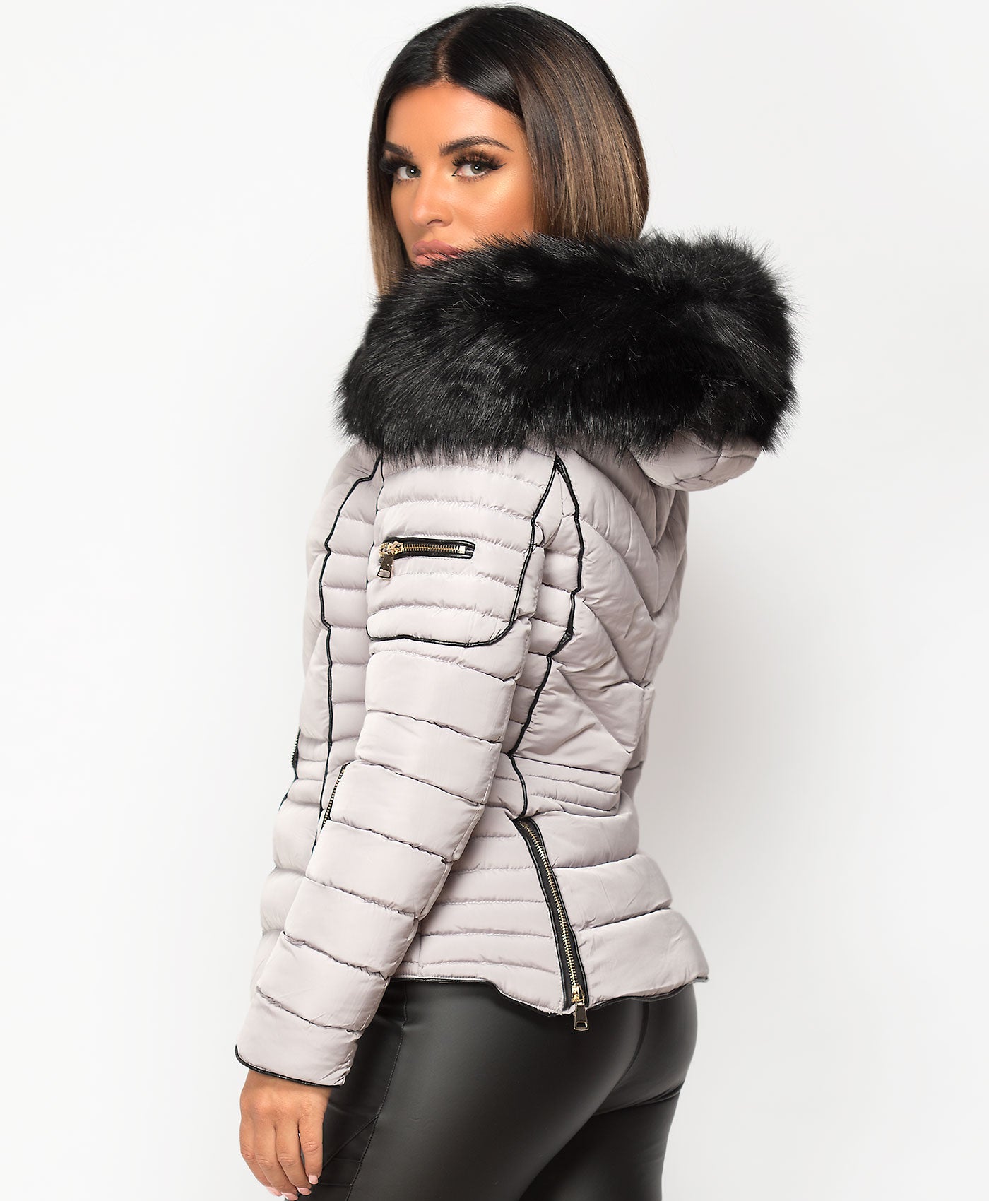 Grey-Quilted-Padded-Chevron-Piping-Detail-Fur-Hooded-Puffer-Jacket-3