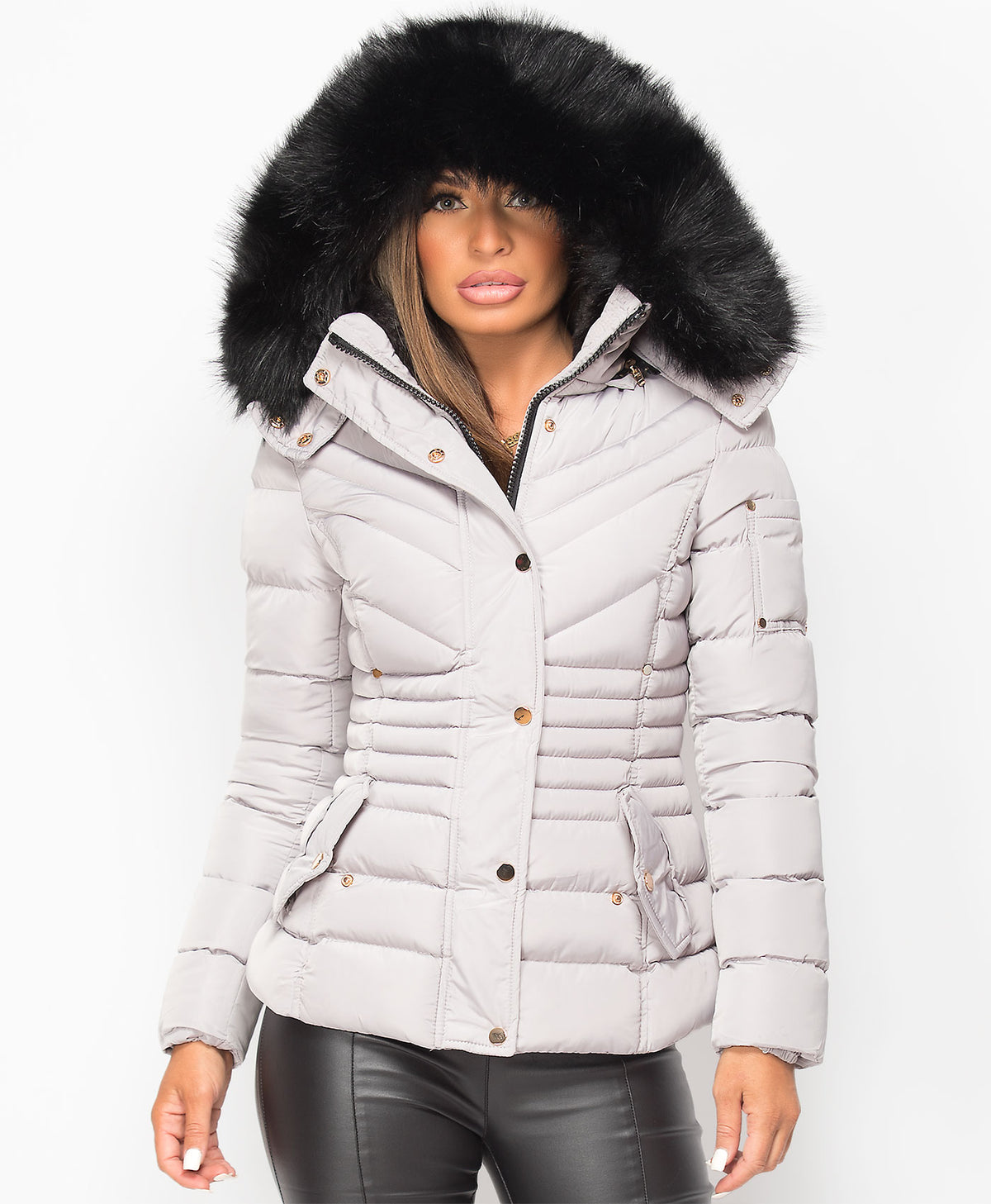 Grey-Y-958-Padded-Quilted-Faux-Fur-Hooded-Jacket-1