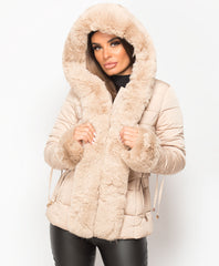 Beige-Faux-Fur-Trim-Padded-Quilted-Hooded-Puffer-Jacket-Coat-1