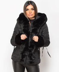 Black-Faux-Fur-Trim-Padded-Quilted-Hooded-Puffer-Jacket-Coat-3